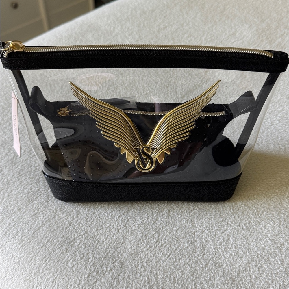 Victoria's Secret Cosmetic set. Clear bag w/ Black/Gold & smaller black bag NWT